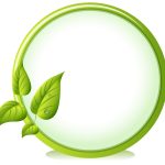 Illustration of a round border with four green leaves on a white background